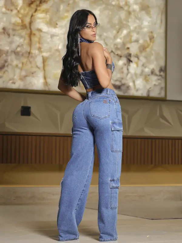 Calça Wide Leg Cargo Estilosa Pit Bull Jeans com Caimento Sofisticado