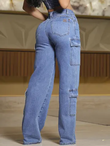 Calça Wide Leg Cargo Estilosa Pit Bull Jeans com Caimento Sofisticado