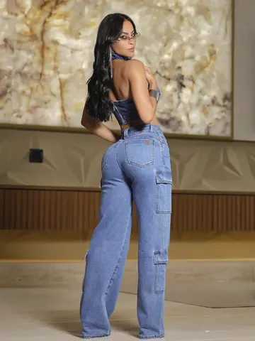 Calça Wide Leg Cargo Estilosa Pit Bull Jeans com Caimento Sofisticado