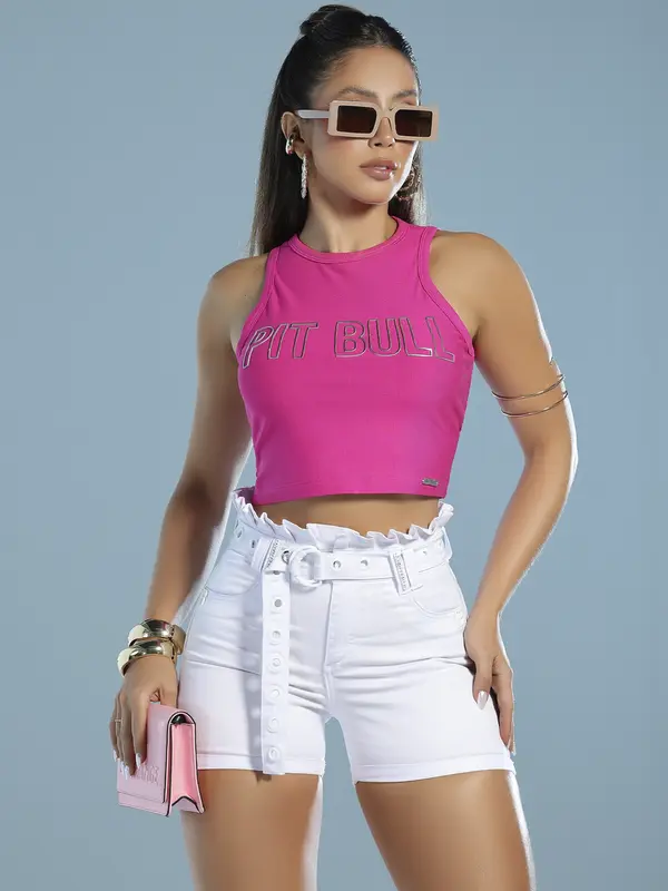Short Clochard Branco Confortável e Casual com Cinto Pit Bull Jeans Luxo