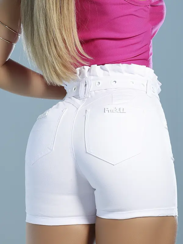 Short Clochard Branco Confortável e Casual com Cinto Pit Bull Jeans Luxo