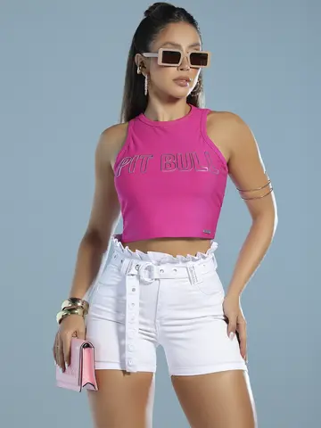 Short Clochard Branco Confortável e Casual com Cinto Pit Bull Jeans Luxo