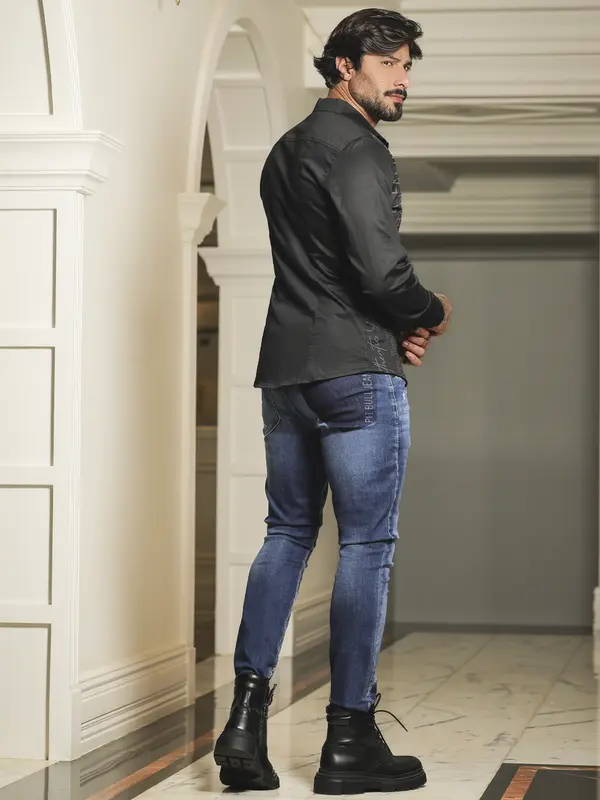 Camisa Preta Masculina Manga Longa Estilosa