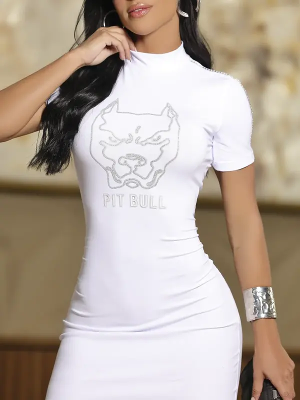 Vestido T-Shirt Estiloso e Modelador com Detalhes Únicos Pit Bull Jeans