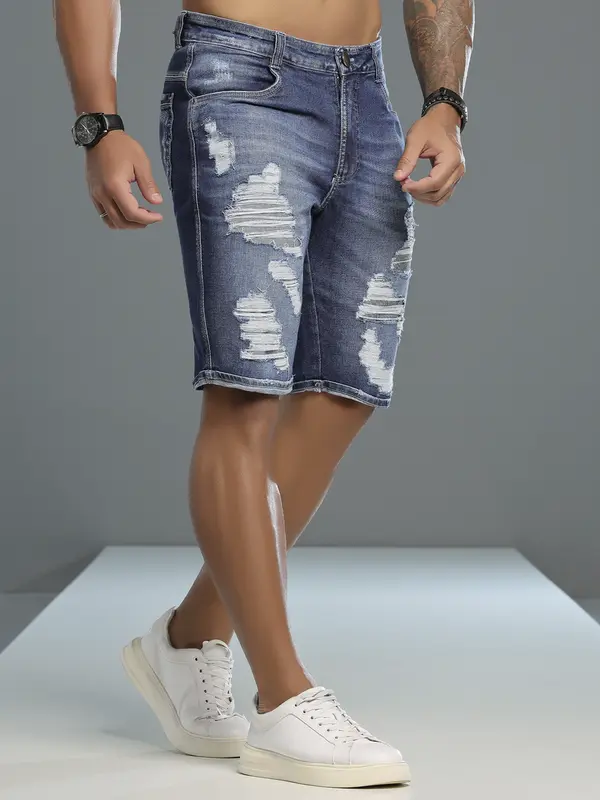 Bermuda Masculina Estilosa e Casual com Toque Destroyed Pit Bull Jeans Luxo