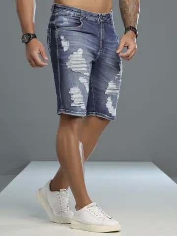 Bermuda Masculina Estilosa e Casual com Toque Destroyed Pit Bull Jeans Luxo