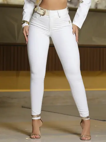 Calça Skinny Cós Largo Modeladora e Sofisticada com Cinto Pit Bull Jeans Luxo