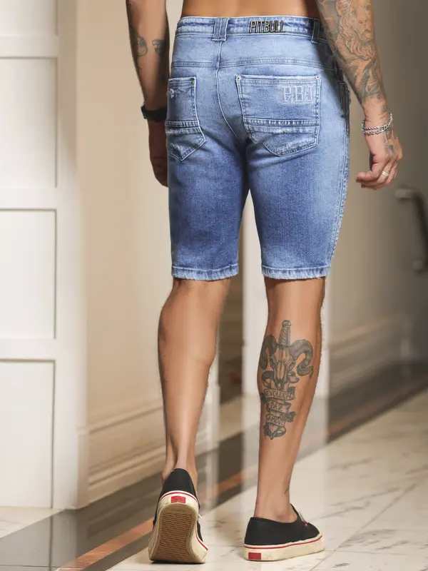 Bermuda Masculina Casual e Versátil com Detalhes em Destroyed Pit Bull Jeans Luxo
