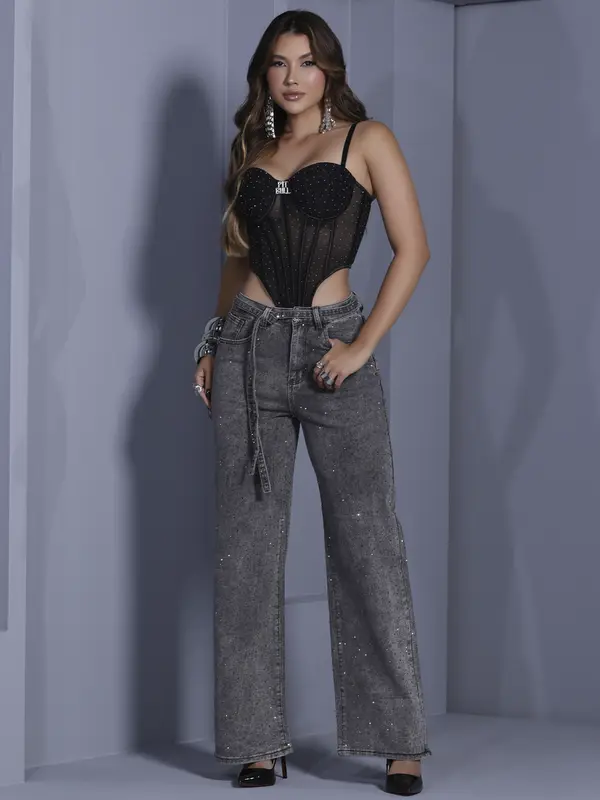 Corset Conceito Elegante e Sofisticado com Detalhes em Pedrarias Pit Bull Jeans