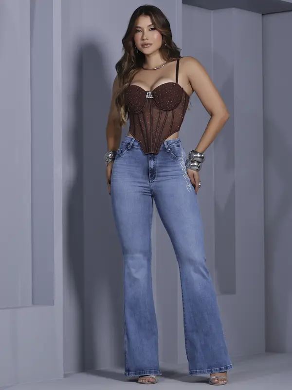 Corset Conceito Elegante e Sofisticado com Detalhes em Pedrarias Pit Bull Jeans