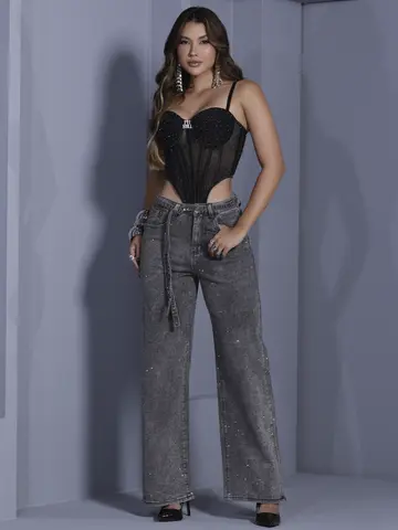 Corset Conceito Elegante e Sofisticado com Detalhes em Pedrarias Pit Bull Jeans