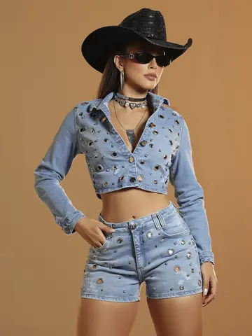 Short Conceito Estiloso e Casual com Detalhes de Ilhoses Pit Bull Jeans Luxo