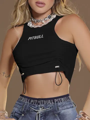 Cropped Pit Bull Jeans Luxo Estiloso e Confortável com Detalhe Franzido