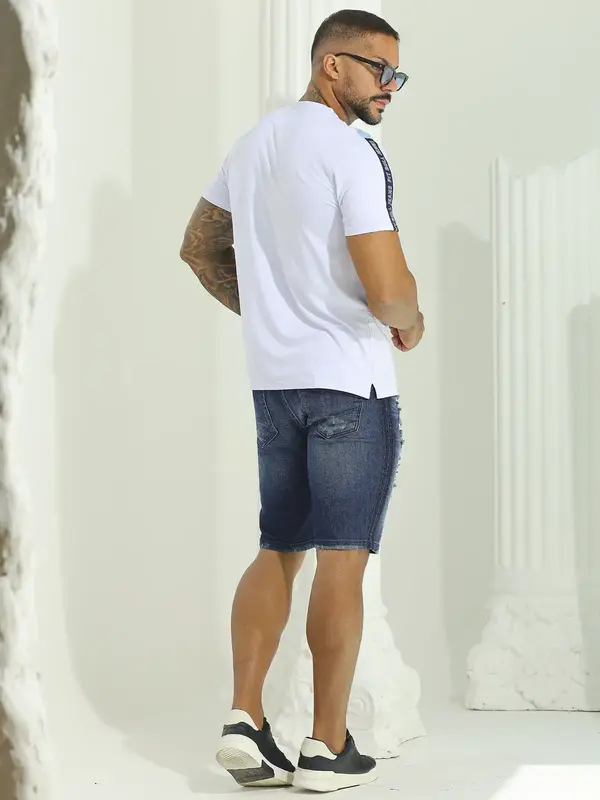Bermuda Masculina Sofisticada com Lavado Médio e Estilo Destroyed Pit Bull Jeans Luxo