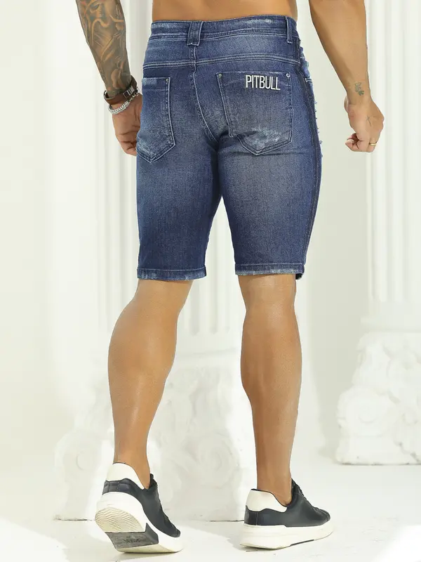 Bermuda Masculina Sofisticada com Lavado Médio e Estilo Destroyed Pit Bull Jeans Luxo