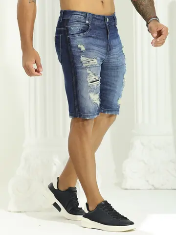 Bermuda Masculina Sofisticada com Lavado Médio e Estilo Destroyed Pit Bull Jeans Luxo