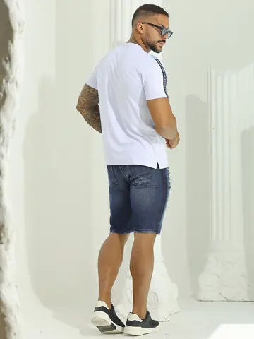 Bermuda Masculina Sofisticada com Lavado Médio e Estilo Destroyed Pit Bull Jeans Luxo