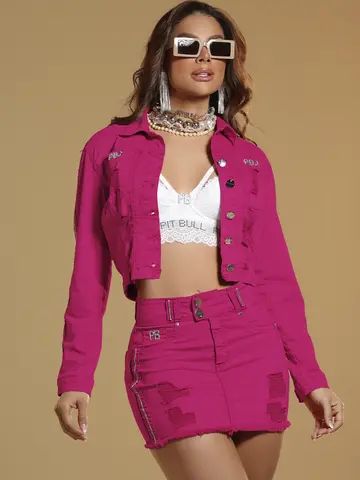 Minissaia Color Sofisticada e Casual com Detalhes de Strass Pit Bull Jeans Luxo