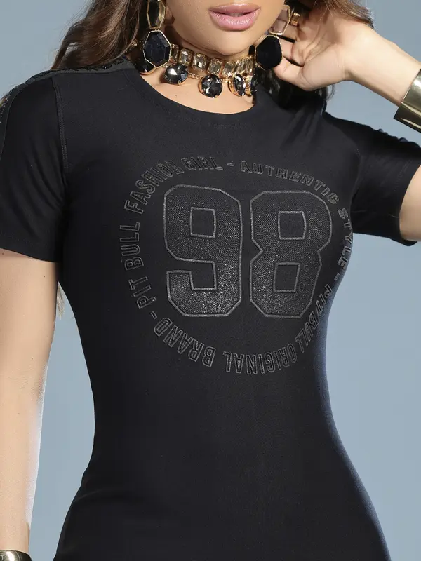 Vestido Longo Preto Estiloso e Autêntico com Fenda Lateral Pit Bull Jeans