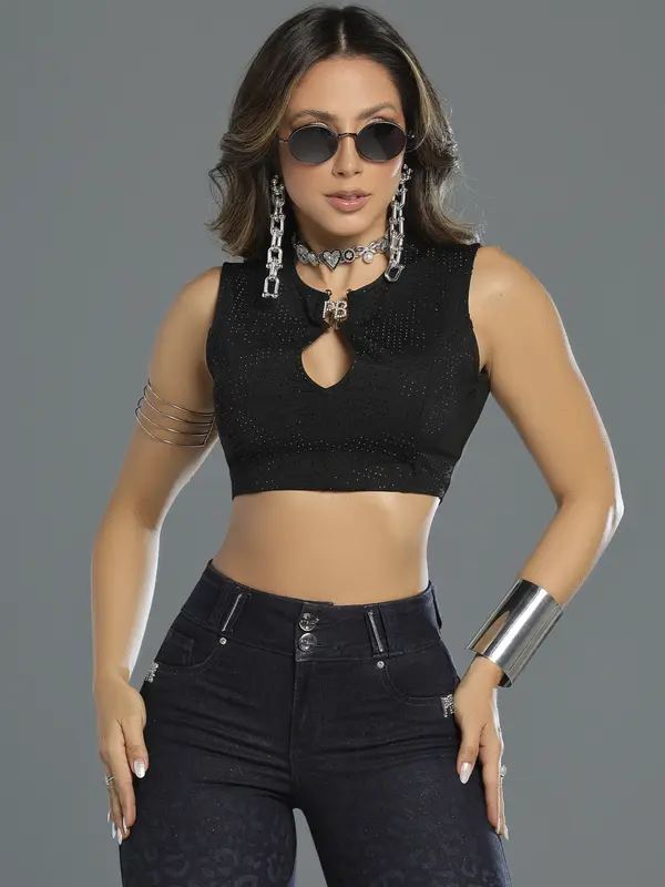 Top Conceito Elegante com Caimento Ajustado e Detalhes Sextavados Pit Bull Jeans Luxo