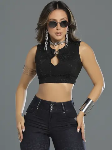 Top Conceito Elegante com Caimento Ajustado e Detalhes Sextavados Pit Bull Jeans Luxo