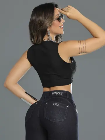 Top Conceito Elegante com Caimento Ajustado e Detalhes Sextavados Pit Bull Jeans Luxo