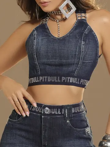 Cropped Jeans Sofisticado e Confortável com Elástico Personalizado Pit Bull Jeans