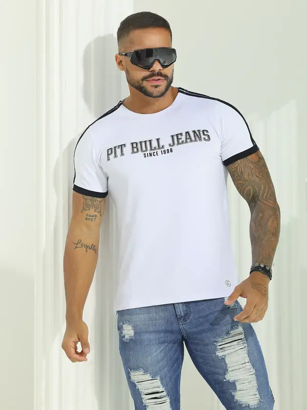 Camiseta Gola O Autêntica com Logomania em Relevo Pit Bull Jeans Luxo