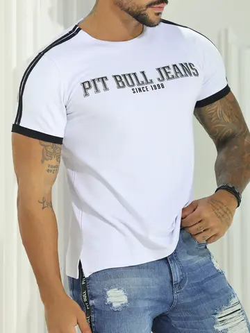 Camiseta Gola O Autêntica com Logomania em Relevo Pit Bull Jeans Luxo