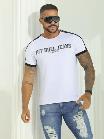 Camiseta Gola O Autêntica com Logomania em Relevo Pit Bull Jeans Luxo