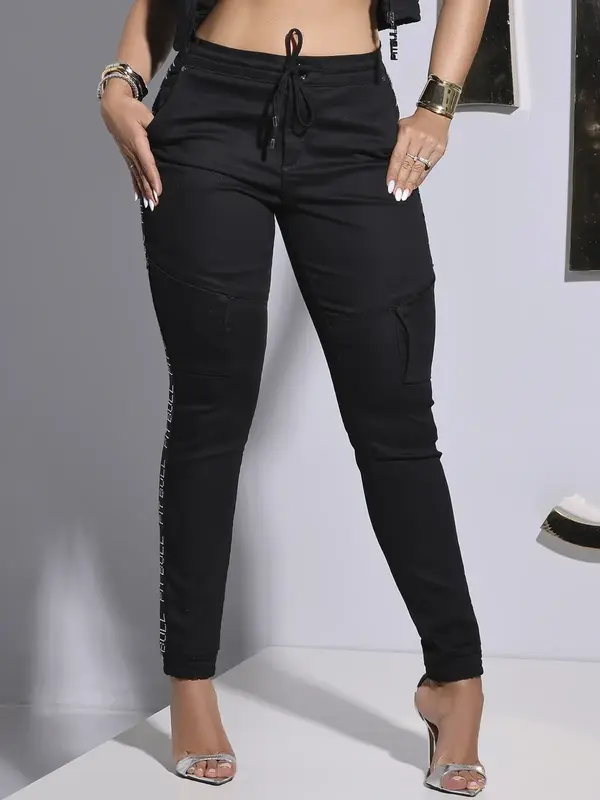 Calça Jogger Preta Sofisticada e Confortável com Elástico Lateral Pit Bull Jeans Luxo