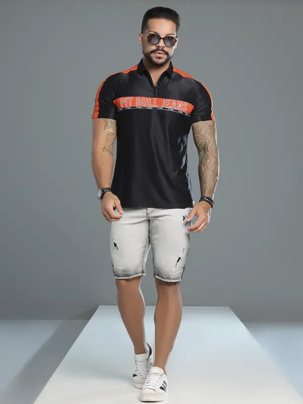 Polo Masculina Estilosa com Logomania em Relevo Pit Bull Jeans
