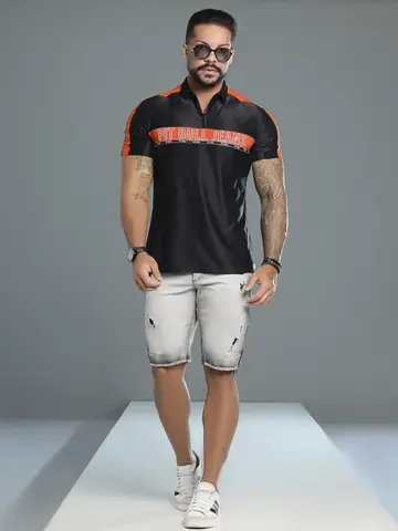 Polo Masculina Estilosa com Logomania em Relevo Pit Bull Jeans