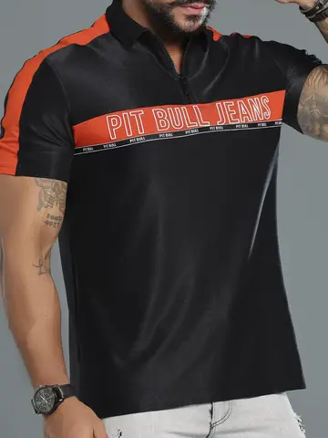 Polo Masculina Estilosa com Logomania em Relevo Pit Bull Jeans