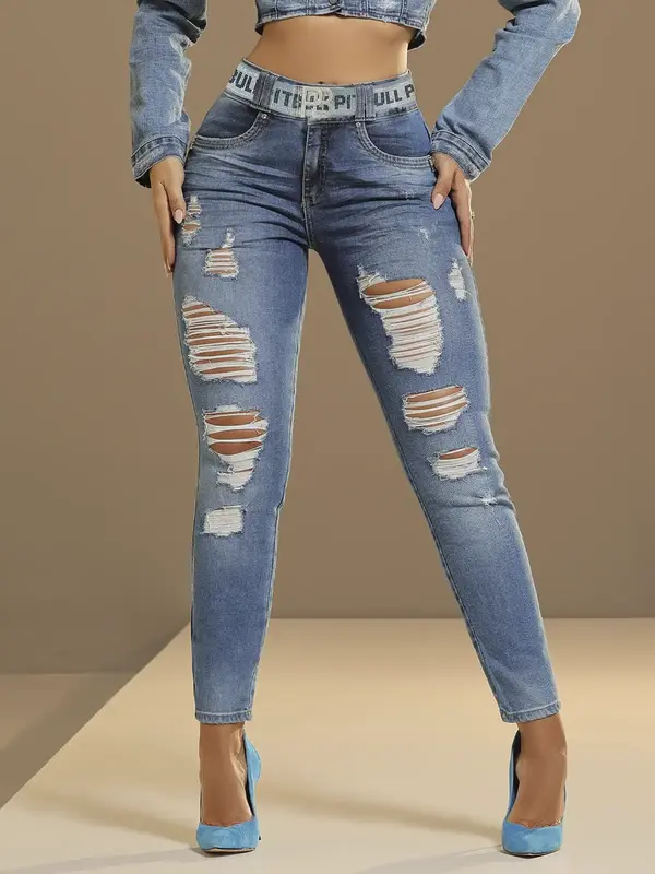 Calça Boyfriend Fashion com Cinto Personalizado e Estilo Destroyed Pit Bull Jeans Luxo