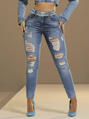 Calça Boyfriend Fashion com Cinto Personalizado e Estilo Destroyed Pit Bull Jeans Luxo