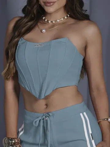 Conjunto Calça e Corset Confortável com Detalhes Laterais Empório Pit Bull
