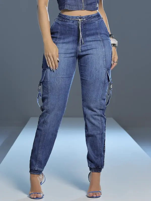 Calça Jogger Confortável com Elástico Lateral e Cordão de Strass Pit Bull Jeans Luxo