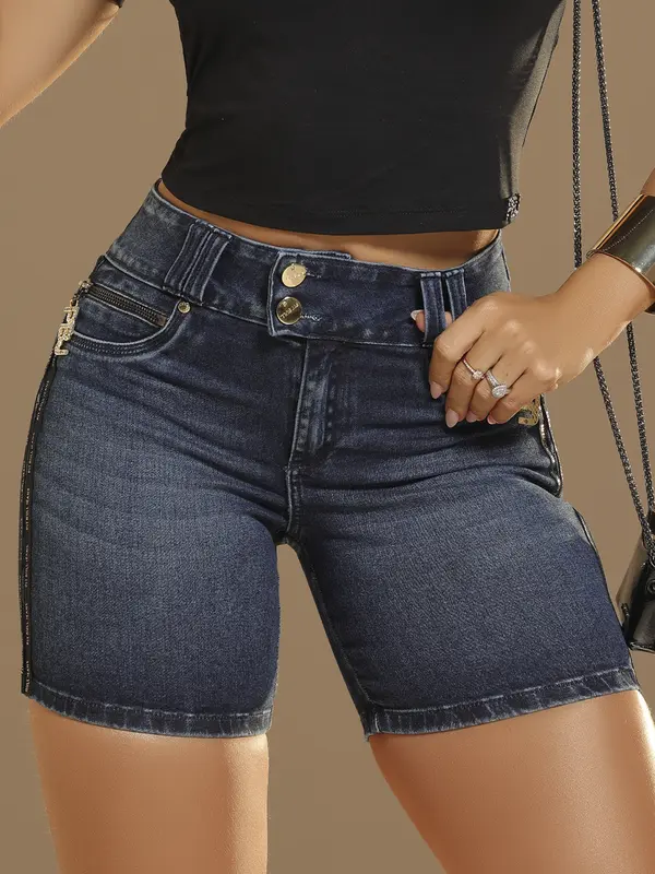 Bermuda Jeans Estilosa e Modeladora com Lateral Personalizada Pit Bull Jeans Luxo