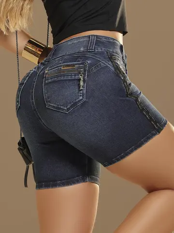 Bermuda Jeans Estilosa e Modeladora com Lateral Personalizada Pit Bull Jeans Luxo