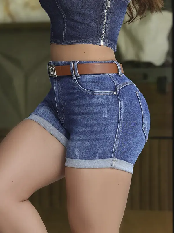Short Jeans Hot Pants com Cinto e Barra Dobrado Pit Bull Jeans