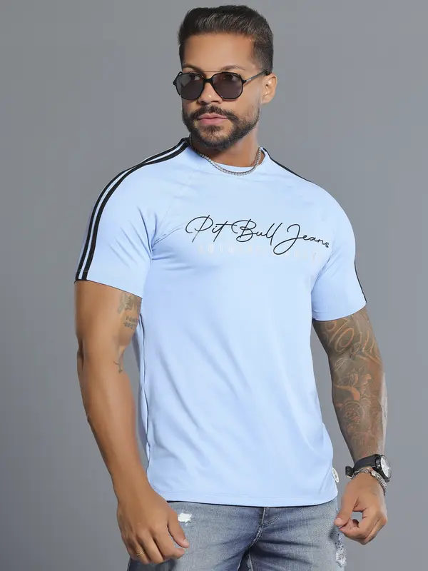 Camiseta Gola O Masculina com Relevo e Detalhe nos Ombros Pit Bull Jeans Luxo