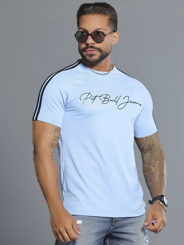 Camiseta Gola O Masculina com Relevo e Detalhe nos Ombros Pit Bull Jeans Luxo