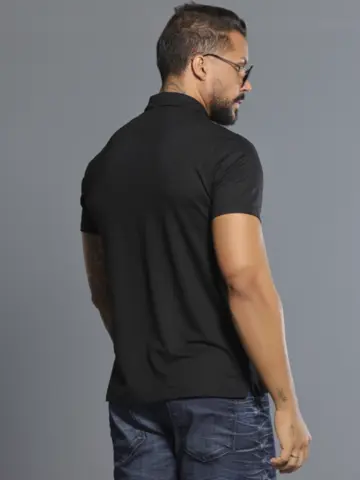 Polo Masculina com Listas Frontais e Estampa Hexagonal Pit Bull Luxo