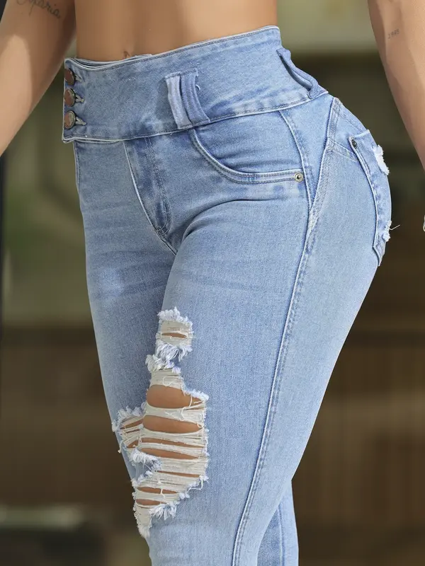 Calça Skinny Cós Largo e Detalhes em Navalhados Estilosos Pit Bull Jeans Premium