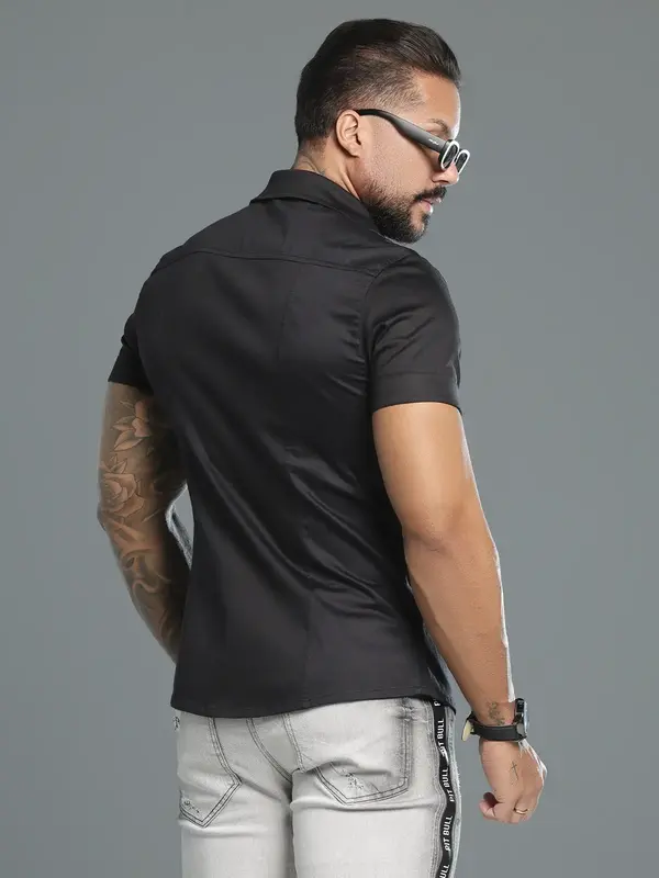 Camisa Masculina Preta Sofisticada e Casual Pit Bull Jeans