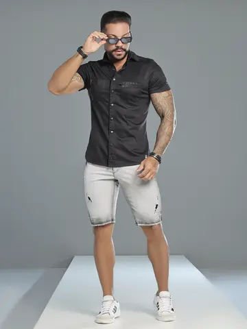 Camisa Masculina Preta Sofisticada e Casual Pit Bull Jeans