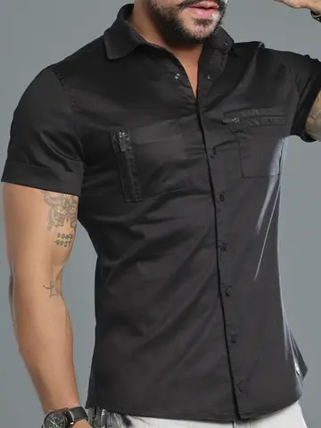 Camisa Masculina Preta Sofisticada e Casual Pit Bull Jeans