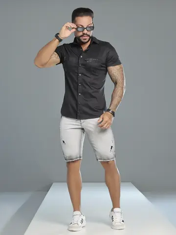 Camisa Masculina Preta Sofisticada e Casual Pit Bull Jeans