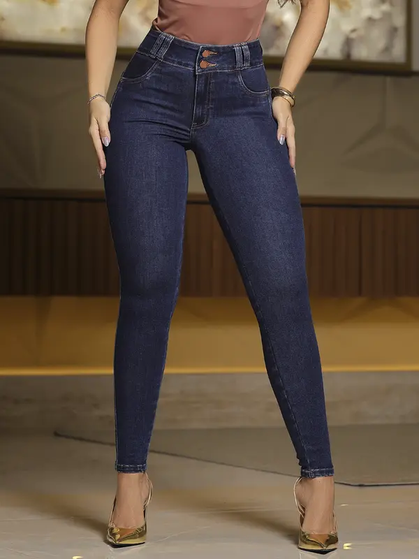 Calça Skinny Jeans Azul com Plaquinha e Aviamentos Cobre Pit Bull Jeans